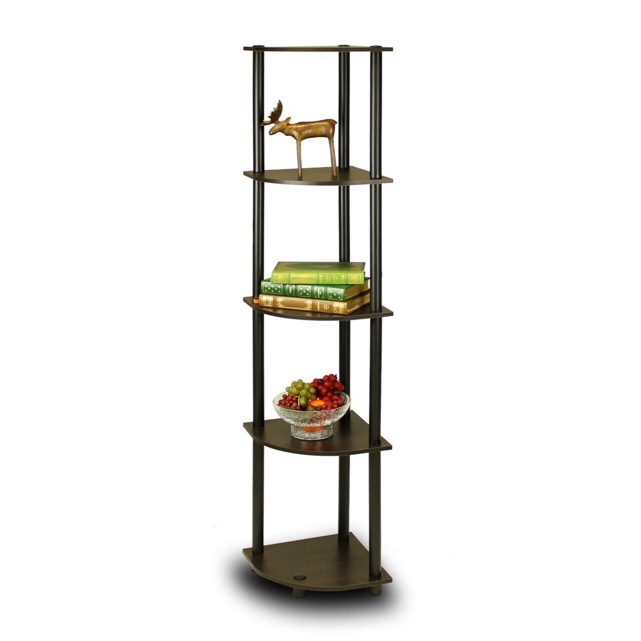 Espresso Black Space-Saving 5-Tier Corner Bookcase with Open Back for Home or Office Use